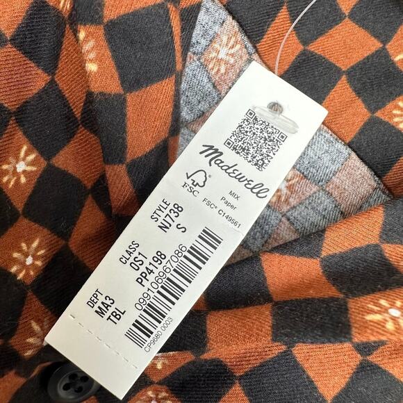 NWT Madewell Womens Check Daisy Print Black Boxy Short-Sleeve Shirt Size S NJ738 - Picture 6 of 9